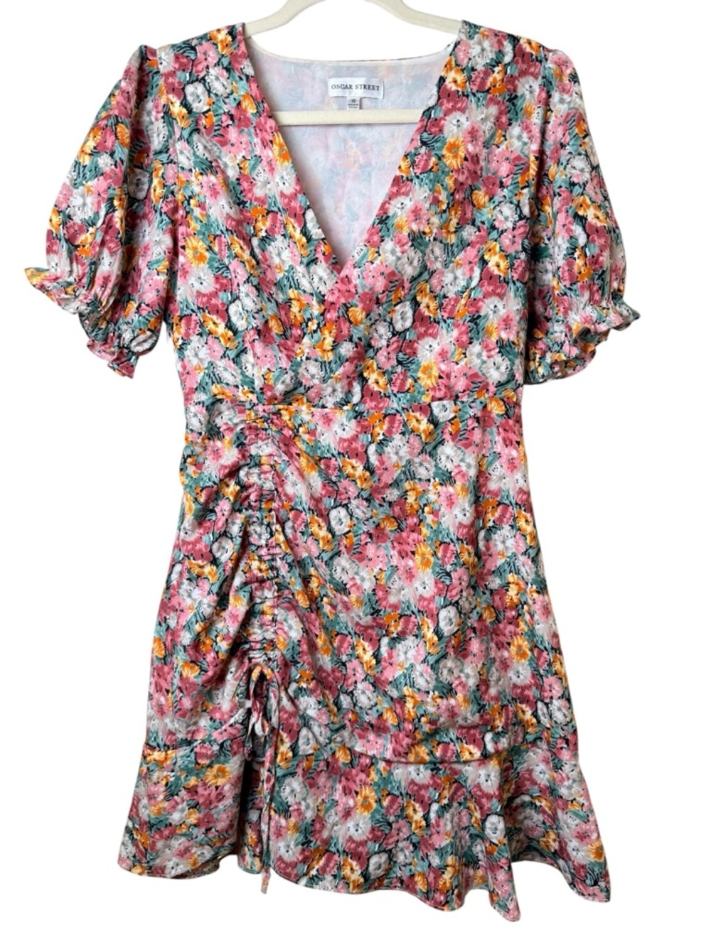 Oscar Street size 10 Floral Pink V-Neck Mini Dress